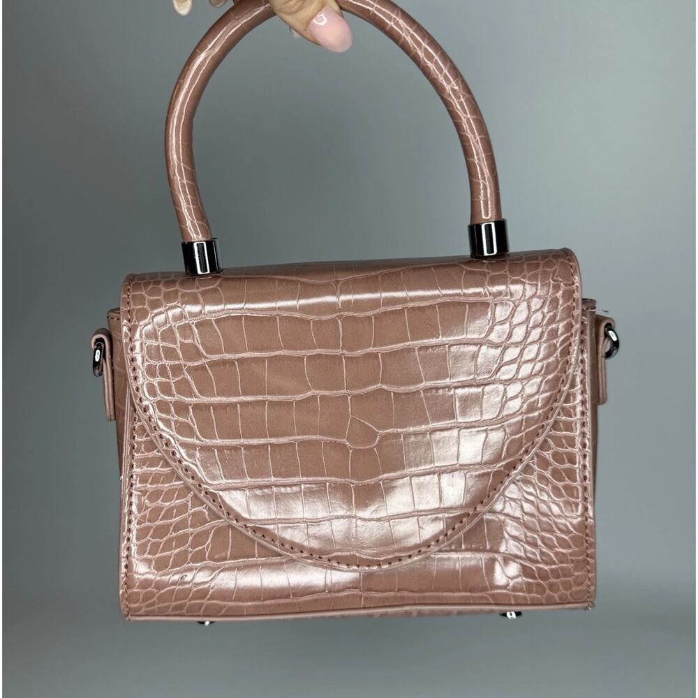 Antik Kraft Croc Embossed Top Handle Mini Crossbody Bag Vegan Leather Tan EUC - Picture 2 of 14